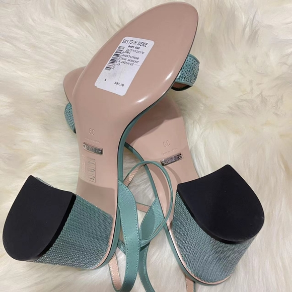 Gucci Green Sequin Gg Marmont Mid Heeled Sandals - Picture 12 of 13